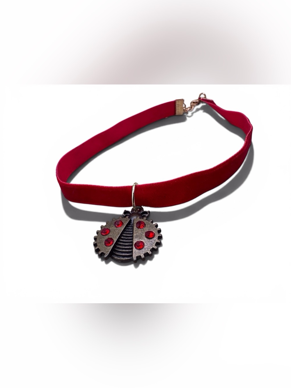 Red Velvet Ladybug Pendant Choker Necklace